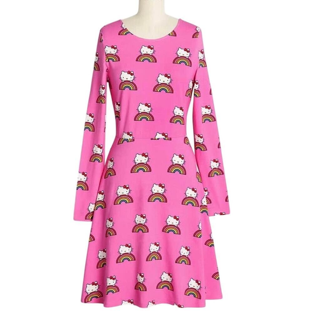 ModCloth x Hello Kitty Brought You A Rainbow A-Line Dress Pink - Sz Small - NWT